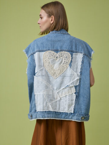 Τζιν γιλέκο αμάνικο με κέντημα